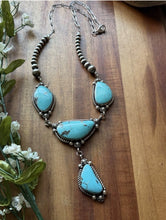 Load image into Gallery viewer, Navajo Sterling Silver Blue Turquoise Lariat Pearls Bead Chain Necklace R Yazzie
