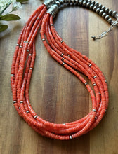 Load image into Gallery viewer, Sterling Silver Multi Strand Orange Bamboo Coral Pearls Bead Necklace 28 Inch