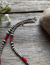 Load image into Gallery viewer, Red Coral Multi Graduated Sterling Silver Pearls Bead Necklace 18 inch 4mm -8mm