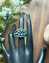 Load image into Gallery viewer, Navajo Native American Sterling Silver Blue Turquoise Cluster Ring Size 9.5 Z