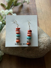 Load image into Gallery viewer, Sterling Silver Orange Red Spiny Oyster Bead Drop Earrings. 1.75 Inch