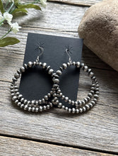 Load image into Gallery viewer, Southwestern Sterling Silver Pearls Double Loop Earrings 2.5 Inch