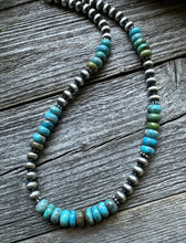 Load image into Gallery viewer, Sterling Silver Blue Green Turquoise Bead Necklace. 18 inch