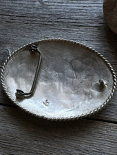 Load image into Gallery viewer, Vintage Native American Sterling Silver Turquoise Mosaic Inlay Belt Buckle. JC