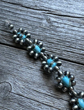 Load image into Gallery viewer, Floral Sterling Silver Turquoise Pearls Bead Bracelet. 6 Inch