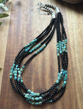 Load image into Gallery viewer, Sterling Silver Multi Strand Black Onyx Turquoise Bead Necklace. 22 Inch
