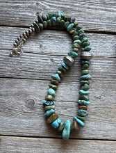 Load image into Gallery viewer, Sterling Silver Blue Green Turquoise Nuggets Pearls Bead Necklace 24 inch Gift