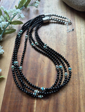 Load image into Gallery viewer, Sterling Silver Multi Strand Black Onyx Turquoise Bead Necklace. 22 Inch