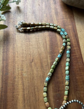 Load image into Gallery viewer, Bow Sterling Silver Blue Green Turquoise Pearls Bead Necklace. 18 inch Gift