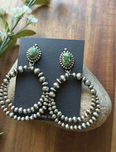 Load image into Gallery viewer, Navajo Sterling Silver Green Sonoran Gold Turquoise Pearl Double Loop Earrings