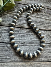 Load image into Gallery viewer, 12mm 24 Inch 925 Sterling Silver Oxidized Pearls Bead Necklace Southwestern