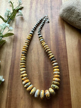 Load image into Gallery viewer, Sterling Silver Graduated Bumblebee Jasper Pearls Bead Necklace 18 inch