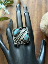 Load image into Gallery viewer, Vintage Old Pawn Navajo Sterling Silver Blue Turquoise Ring Size 7.5 Signed OC