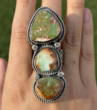 Load image into Gallery viewer, Native American Sterling Silver Green Royston Turquoise Adjustable Ring K Yazzie