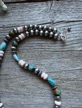 Load image into Gallery viewer, Southwestern Sterling Silver Pink Conch Turquoise Bead Necklace. 18 Inch Gift