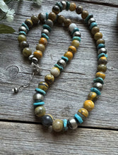 Load image into Gallery viewer, Sterling Silver Bumblebee Jasper Turquoise W Pearls Bead Necklace. 22 inch
