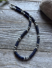 Load image into Gallery viewer, Southwestern Sterling Silver Lapis W Pearls Bead Necklace 18 inch Gift