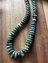Load image into Gallery viewer, Sterling Silver Graduated Green Turquoise Rondelle Bead Necklace. 18 inch
