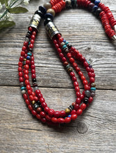Load image into Gallery viewer, Tommy Rosita Singer T R Sterling Silver Multi Strand Red Coral Bead Necklace 28”