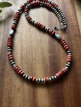Load image into Gallery viewer, Sterling Silver Orange Red Spiny Oyster Multi Bead Pearls Necklace 24 inch Gift