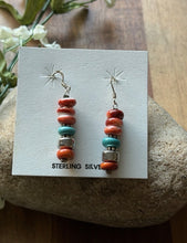 Load image into Gallery viewer, Sterling Silver Orange Red Spiny Oyster Bead Drop Earrings. 1.75 Inch