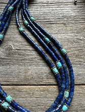 Load image into Gallery viewer, Sterling Silver Multi Strand Lapis  Turquoise Pearls Bead Necklace. 24 inch