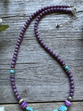 Load image into Gallery viewer, Southwestern 925 Sterling Silver Dyed Sugilite W Turquoise Bead Necklace 18 inch