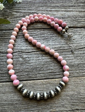 Load image into Gallery viewer, Sterling Silver 8mm Pink Conch Round Bead W Pearls Necklace. 18 inch