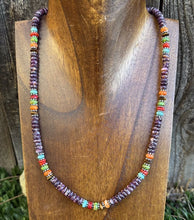 Load image into Gallery viewer, Sterling Silver Purple Spiny Oyster Multi Stone Bead Necklace. 18 inch. Gift