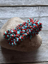 Load image into Gallery viewer, Blue Turquoise Coral Nuggets 7 Inch Stretch Elastic Stretchy Bead Bracelet Gift