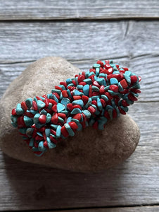 Blue Turquoise Coral Nuggets 7 Inch Stretch Elastic Stretchy Bead Bracelet Gift