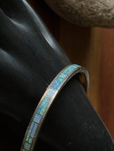 Load image into Gallery viewer, Blue Green Fire Opal Inlay Sterling Silver Bangle Bracelet Ring Set