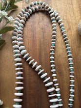 Load image into Gallery viewer, Long Sterling Silver Graduated Pink Conch Turquoise Bead Necklace. 42 inch