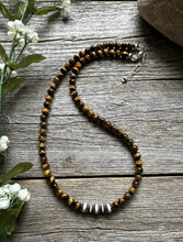 Load image into Gallery viewer, Southwestern 925 Sterling Silver Tigers Eye Pearls Bead Necklace 18 inch