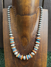 Load image into Gallery viewer, Sterling Silver Spiny Oyster Turquoise W Pearls Bead Necklace. 18 inch