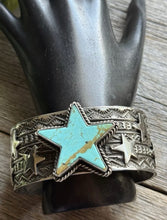 Load image into Gallery viewer, Sunshine Reeves 925 Sterling Silver Star Stamped Cuff Bracelet Native American