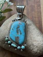 Load image into Gallery viewer, Navajo Native American Sterling Silver Blue Turquoise Pendant R Yazzie Gift