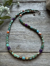 Load image into Gallery viewer, Sterling Silver Blue Green Turquoise Multi Stone Bead Necklace. 18 inch
