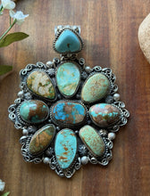 Load image into Gallery viewer, Navajo Sterling Silver Blue Green Royston Turquoise Cluster Handmade Pendant CY