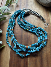 Load image into Gallery viewer, Sterling Silver Multi Strand Stone Blue Turquoise Bead Necklace. 24 inch
