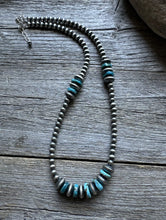 Load image into Gallery viewer, Sterling Silver Blue Turquoise W 5mm Pearls Bead Necklace. 18 inch
