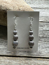 Load image into Gallery viewer, Southwestern 925 Sterling Silver Corrugated Pearls Bead Earrings. 2.25 Inch