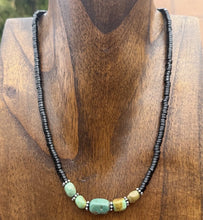 Load image into Gallery viewer, Sterling Silver Black Onyx Green Turquoise Nuggets Bead Necklace 18 inch Gift