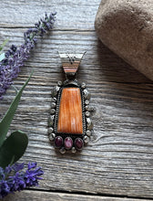 Load image into Gallery viewer, Native American Sterling Silver Orange Purple Spiny Oyster Pendant R Yazzie