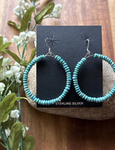 Load image into Gallery viewer, Sterling Silver Blue 4mm Turquoise Bead Loop Hoop Earrings.