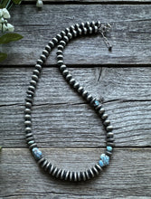 Load image into Gallery viewer, Golden Hill Turquoise Sterling Silver Nuggets Pearls Bead Necklace. 18 inch