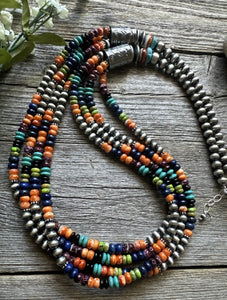 Sterling Silver Multi Stone Strand W Pearls Bead Necklace 30 inch