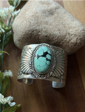 Load image into Gallery viewer, Navajo Native American Sterling Silver Blue Turquoise Cuff Bracelet Signed