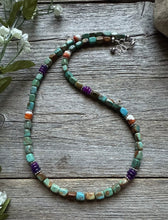 Load image into Gallery viewer, Sterling Silver Blue Green Turquoise Multi Stone Bead Necklace. 18 inch