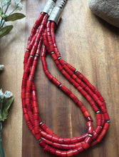Load image into Gallery viewer, Sterling Silver Multi Strand Red Coral Pearls Bead Necklace 22 Inch